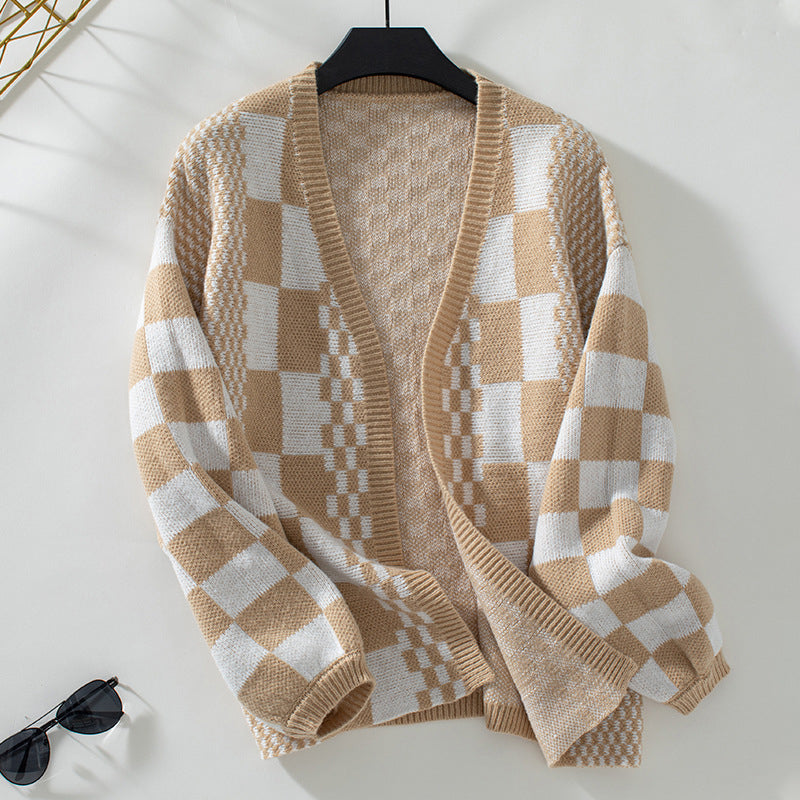 R&B | Karierter Strick Strickjacke