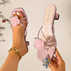 Damen elegante Sandalen mit floralem Detail und Blockabsatz R&B