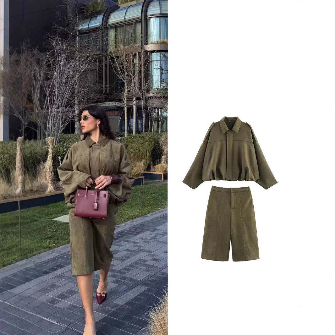 Damen weite Culotte mit eleganter Veloursstruktur und praktischen Taschen R&B