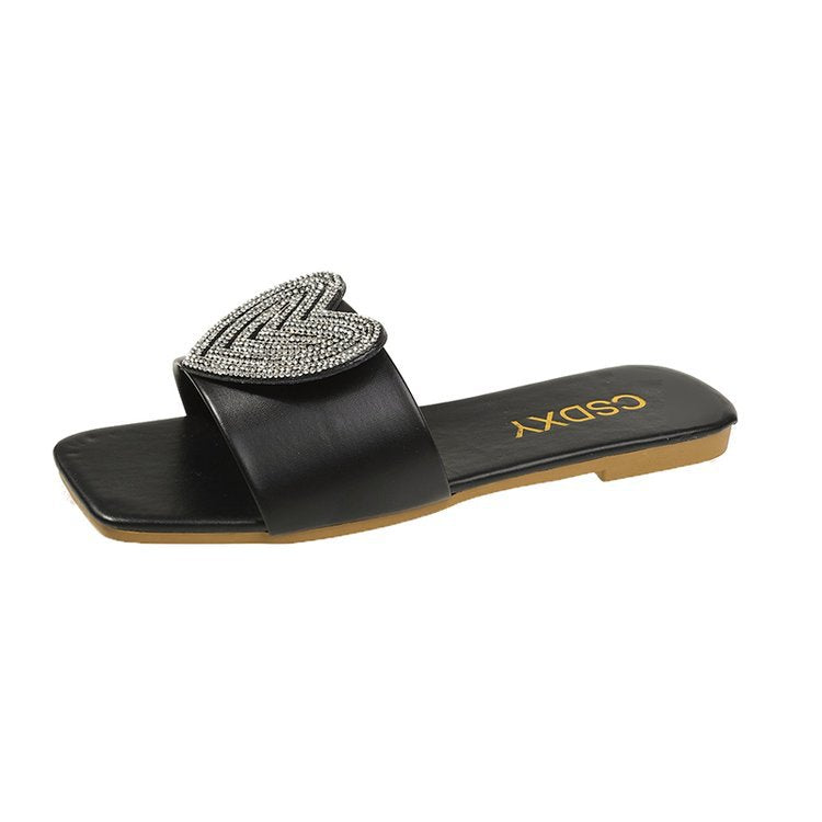 Damen elegante Slipper mit Herz-Applikation und funkelnden Strasssteinen R&B