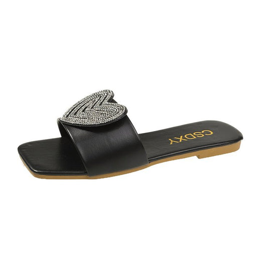 Damen elegante Slipper mit Herz-Applikation und funkelnden Strasssteinen R&B