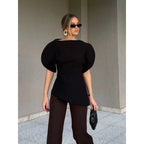 Damen Bluse mit voluminösen Puffärmeln und asymmetrischem Saum R&B