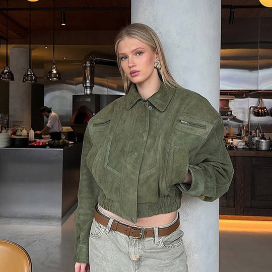 Damen Kunstlederjacke im modischen Cropped-Stil R&B