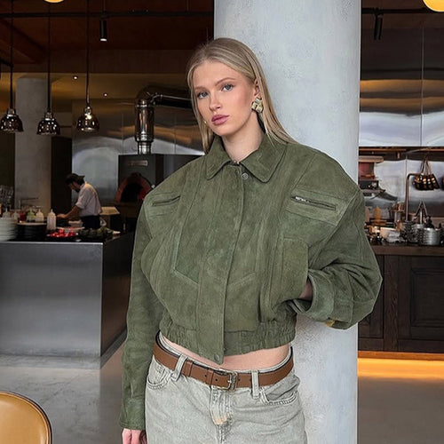 Damen Kunstlederjacke im modischen Cropped-Stil R&B
