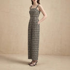 Damen Jumpsuit mit weiten Hosenbeinen und feinem Karomuster EB
