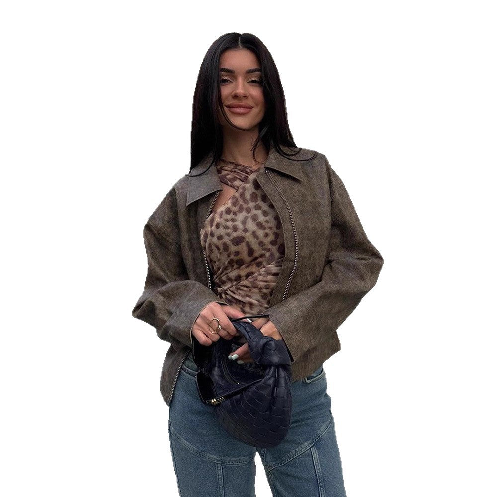 Damen Kunstlederjacke mit asymmetrischem Schnitt und praktischem Reißverschluss R&B