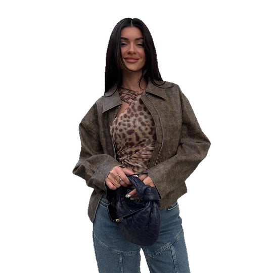 Damen Kunstlederjacke mit asymmetrischem Schnitt und praktischem Reißverschluss R&B