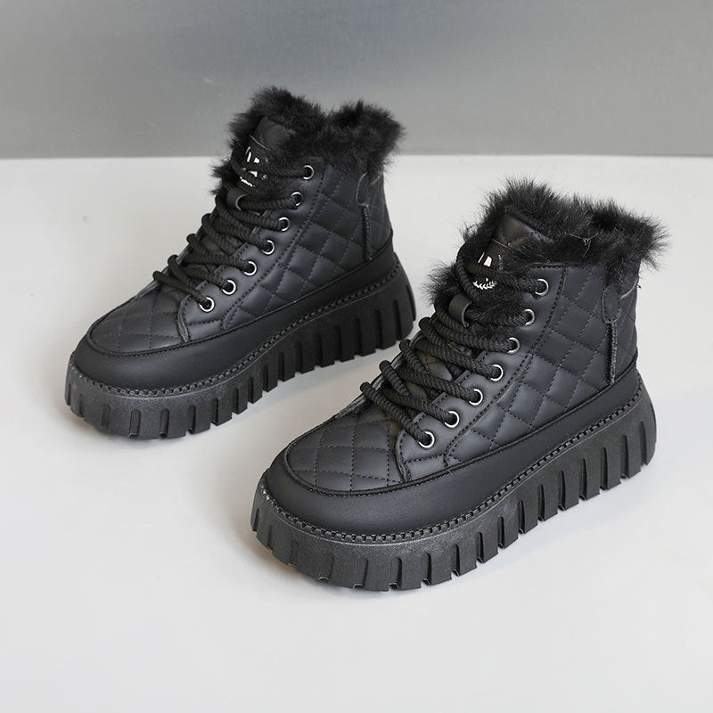 Damen High-Top Sneakers mit luxuriösem Kunstfellkragen und rutschfester Sohle R&B