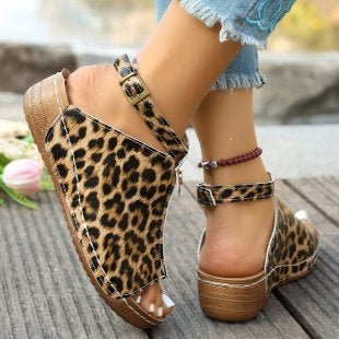 Damen Wedge-Sandaletten mit Leopardenmuster R&B