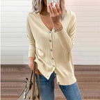 Damen Strickjacke mit Modernen Knopfdetails und Tiefem V-Ausschnitt R&B
