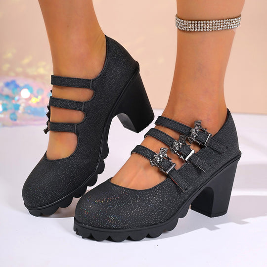 Damen Plateau-Pumps mit dekorativen Riemen und bequemer Sohle R&B