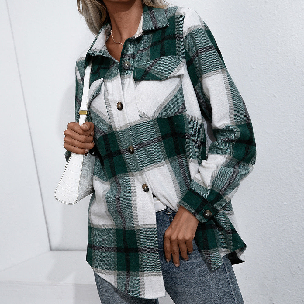 Damen Karierte Flanelljacke mit komfortablem Schnitt und praktischen Taschendetails R&B