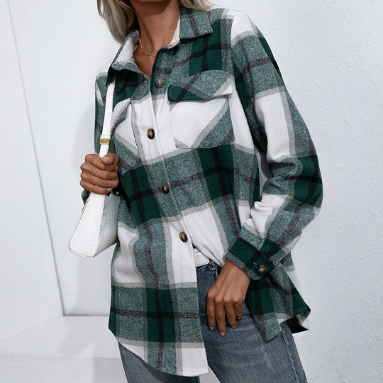 Damen Karierte Flanelljacke mit komfortablem Schnitt und praktischen Taschendetails R&B