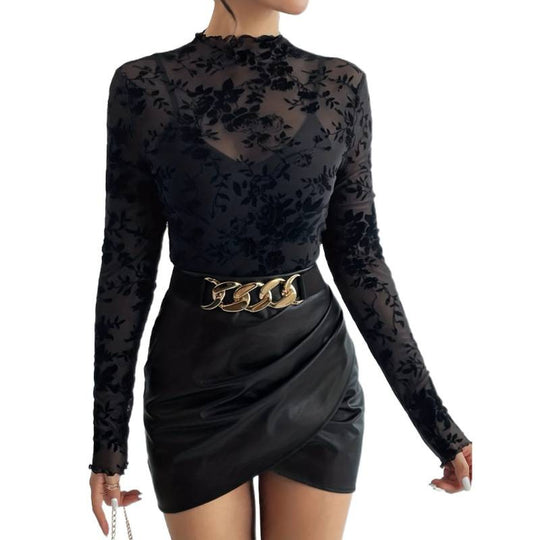 Damen Langarmshirt mit floralem Chiffon und transparenten Details R&B