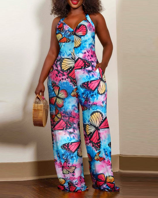 Damen Jumpsuit mit floralem Design und weitem Bein R&B