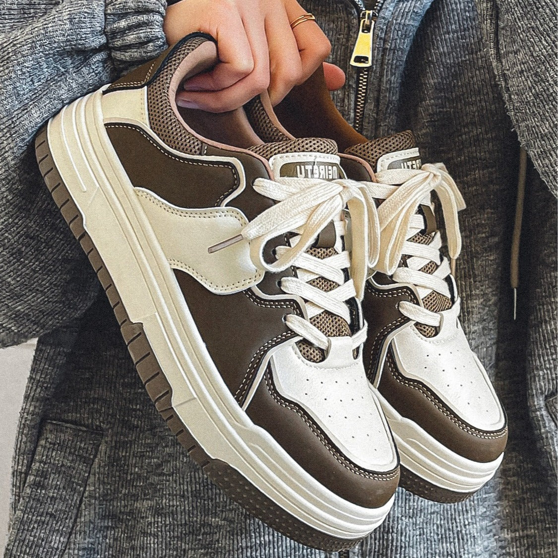 Damen modische Sneakers mit dicker Sohle und atmungsaktivem Obermaterial R&B