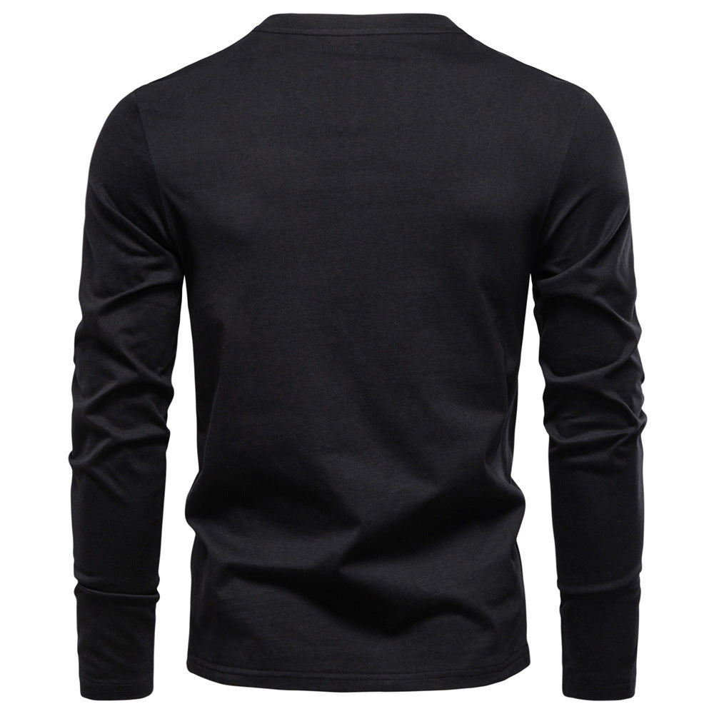 Herren nan tailliertes Langarmshirt im Henley-Stil mit kurzem V-Ausschnitt, Zierknöpfen und Brustleistentasche R&B