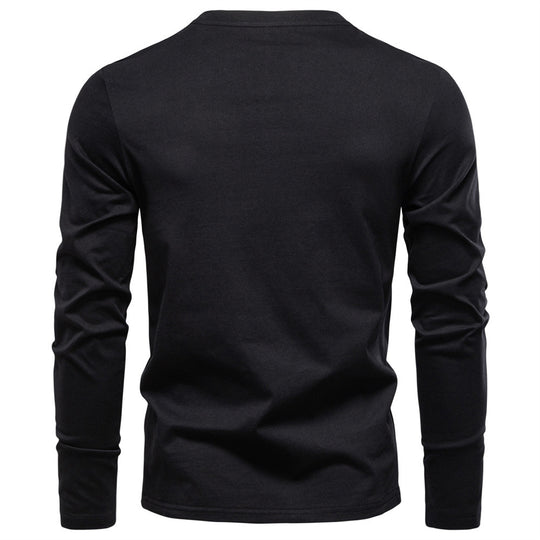 Herren nan tailliertes Langarmshirt im Henley-Stil mit kurzem V-Ausschnitt, Zierknöpfen und Brustleistentasche R&B