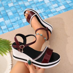 Damen modische Wedge-Sandalen mit Diamant-Akzenten und verstellbarem Riemen R&B