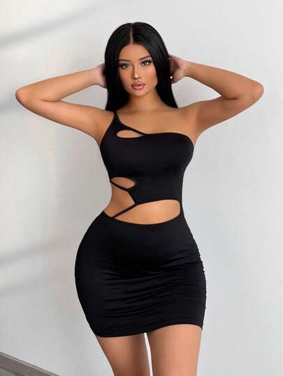Damen Cut-Out Minikleid mit asymmetrischem Design R&B