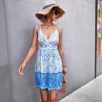 Damen Wickelkleid mit floralem Design, Spaghetti-Trägern und luftigem Schnitt R&B