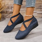 Damen Wedge-Ballerinas mit elastischem Kreuzband-Design und rutschfester Sohle R&B