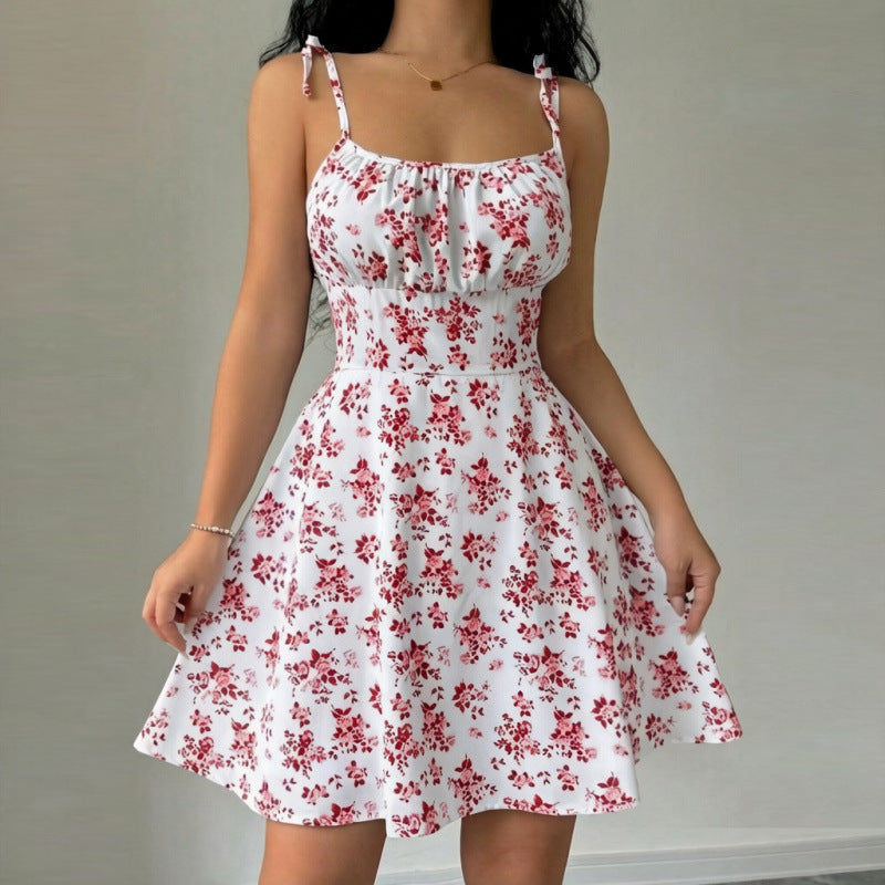 Damen Blumenkleid mit verstellbaren Spaghetti-Trägern und femininem Schnitt R&B