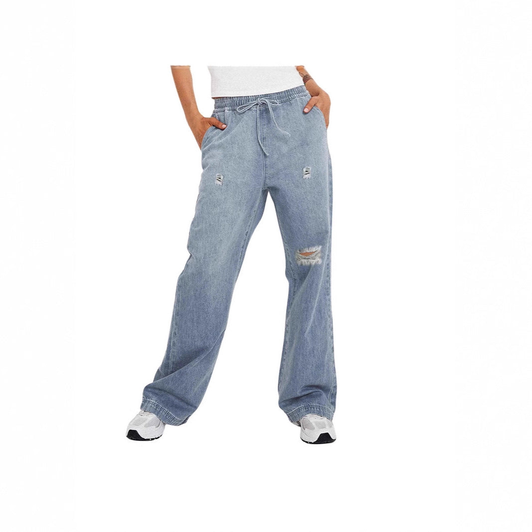 Damen Schlagjeans mit hohem Bund und Destroyed-Akzenten