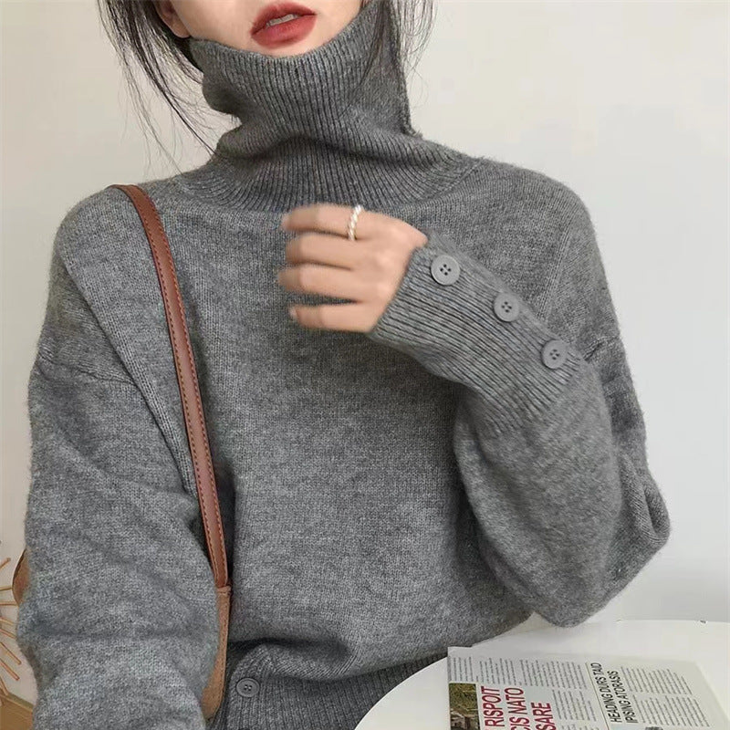 Damen Rollkragenpullover mit Knopfdetails und lässigem Schnitt R&B