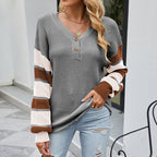 Damen lässiger Strickpullover mit modernen Blockstreifen
