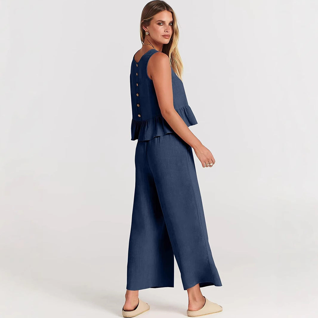 Damen luftiges und elegantes Zweiteiler-Set mit Rüschendetails R&B
