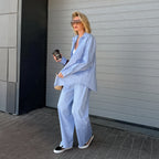 Damen Bequemes Set aus Oversized Hemd und Weiten Hosen R&B