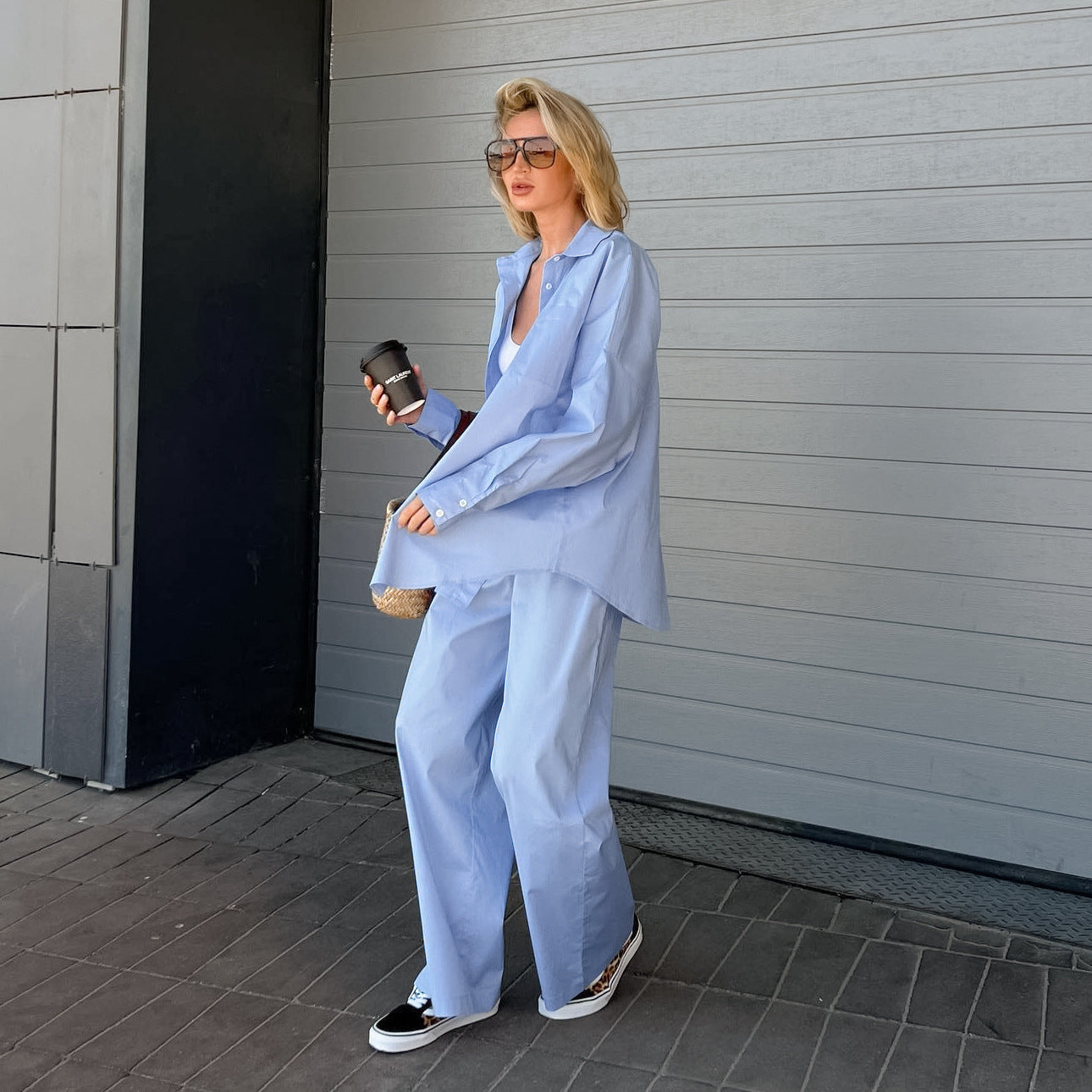 Damen Bequemes Set aus Oversized Hemd und Weiten Hosen R&B