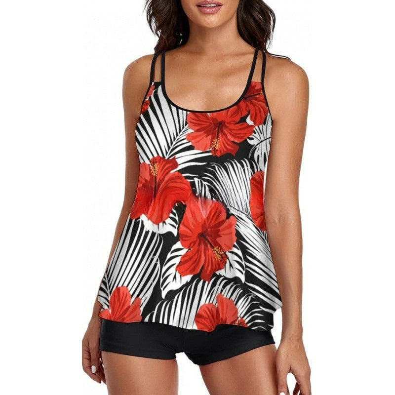 Damen Sportliches Tankini-Set mit bequemem Shorts und verstellbaren Trägern R&B