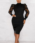 Damen Midikleid mit transparenten Puffärmeln