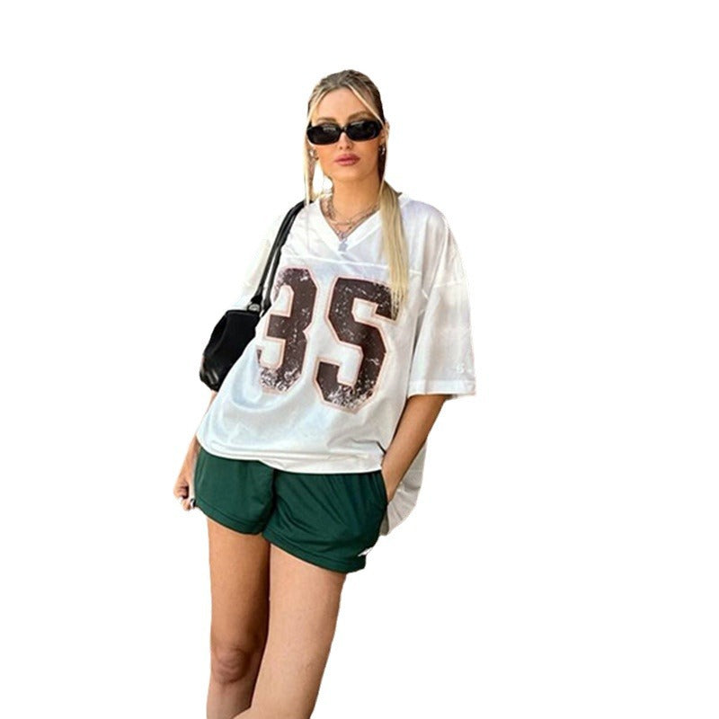 Damen Sportliches Mesh-Trikot mit auffälliger Nummerierung R&B