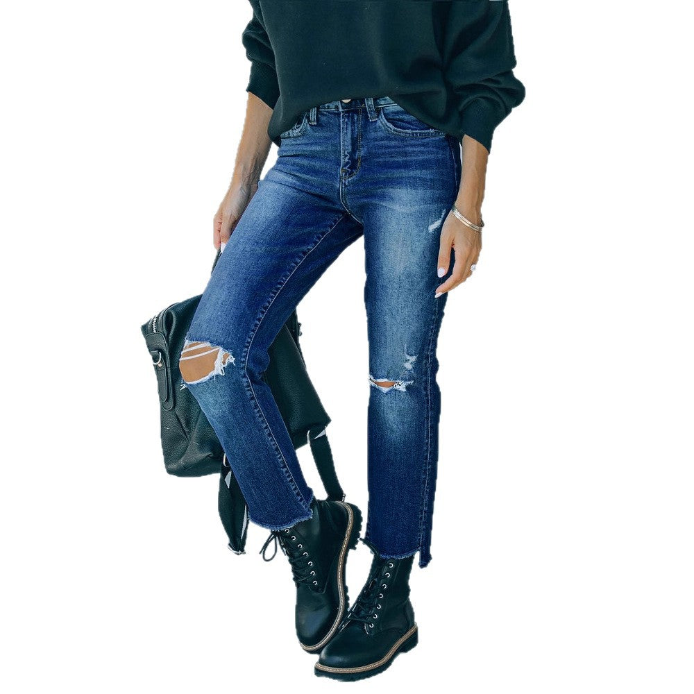 Damen Mom-Jeans im lässigen Used-Look mit modischen Rissen R&B