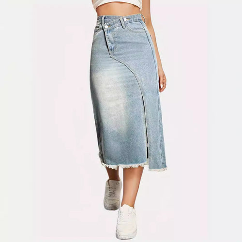 Damen Jeansrock mit asymmetrischem Schnitt und hohen Seitenschlitzen R&B