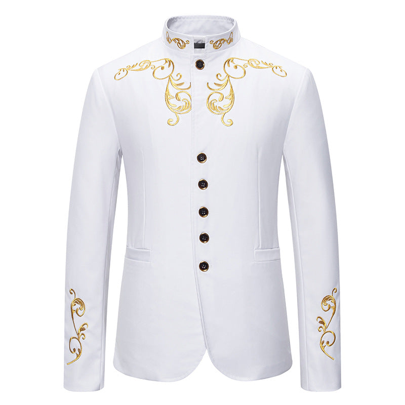 Herren eleganter Blazer mit kunstvoller goldener Stickerei