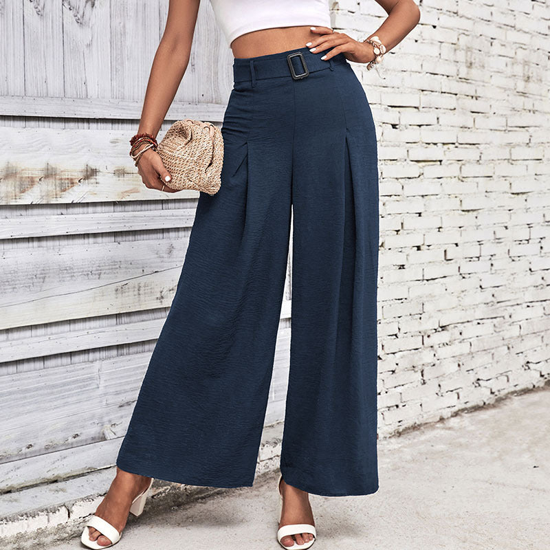 Damen Weite Hose mit eleganten Falten und hochwertigem Taillengürtel R&B
