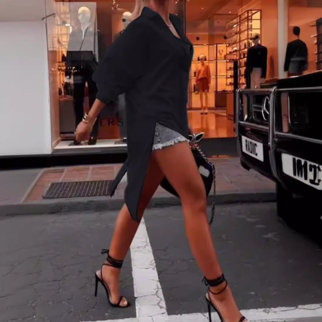 Damen nan weites Hemdkleid mit mittigem Rückenreißverschluss, geschlitztem Schwalbenschwanzsaum und halblangen Fledermausärmeln R&B