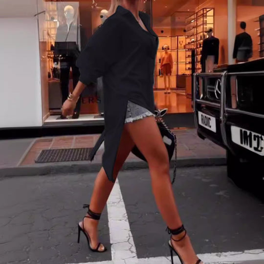 Damen nan weites Hemdkleid mit mittigem Rückenreißverschluss, geschlitztem Schwalbenschwanzsaum und halblangen Fledermausärmeln R&B