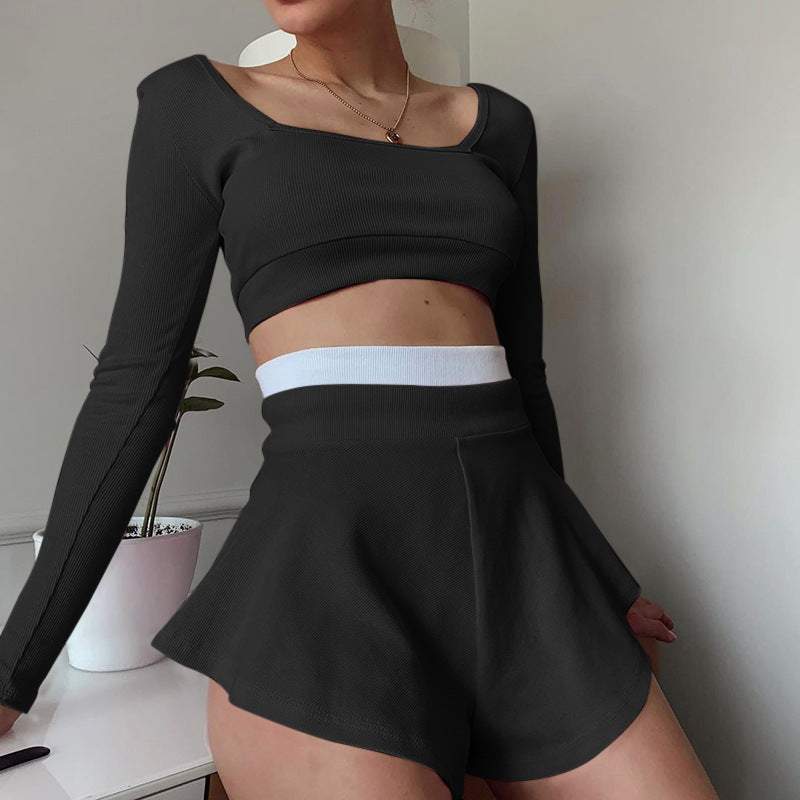 Damen Sportliches Crop-Top und Shorts Set R&B