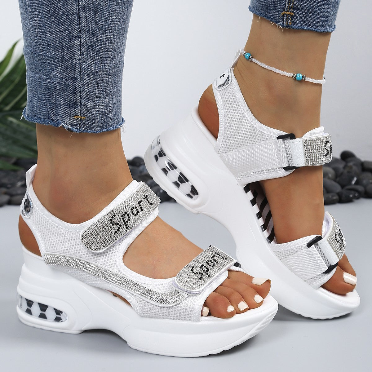 Damen Sportliche Sandalen mit funkelnden Applikationen und atmungsaktivem Obermaterial R&B