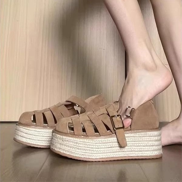 Damen Plattform-Sandalen mit geflochtenem Riemendetail und bequemer Sohle R&B