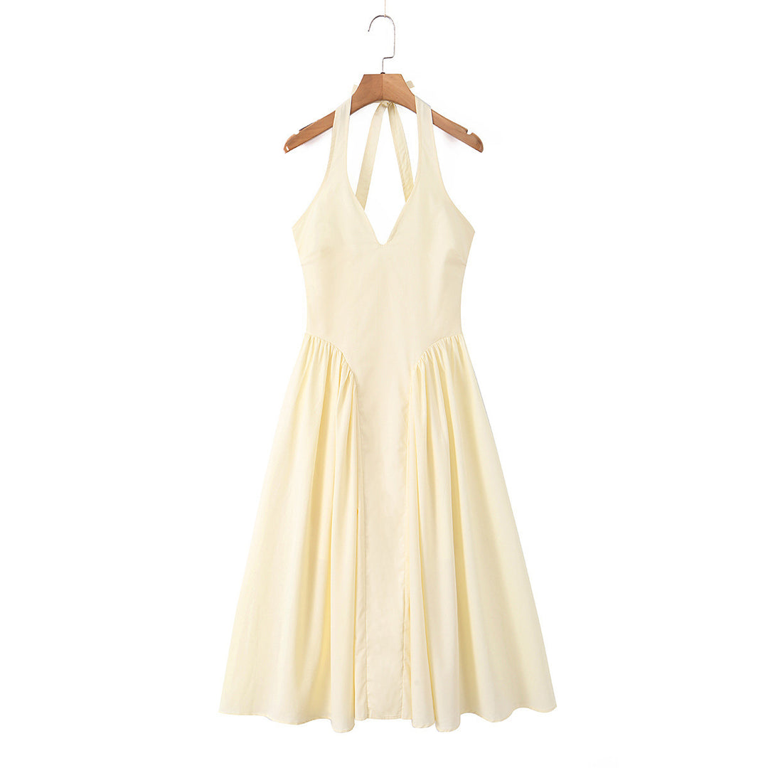 Damen Maxi-Kleid mit elegantem V-Ausschnitt und raffinierten Falten R&B