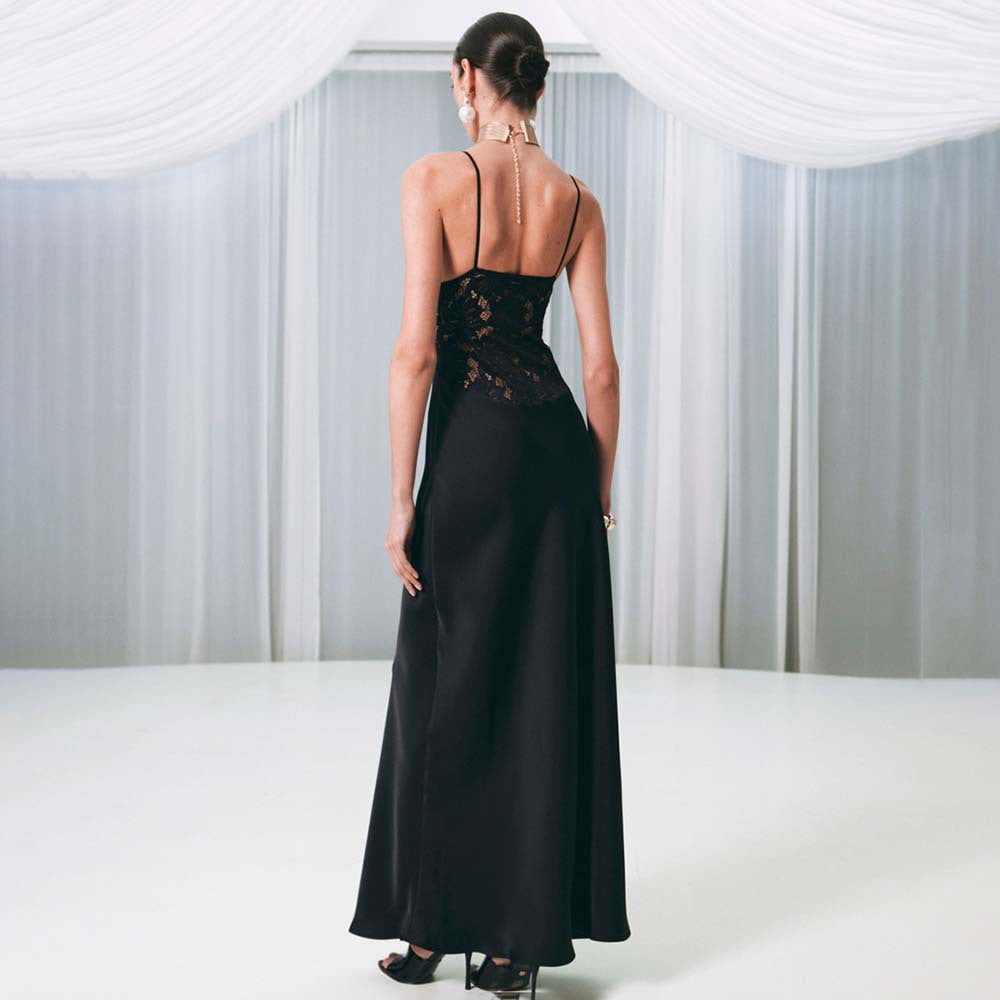 Damen Elegantes Maxikleid mit Spitzenbesatz R&B