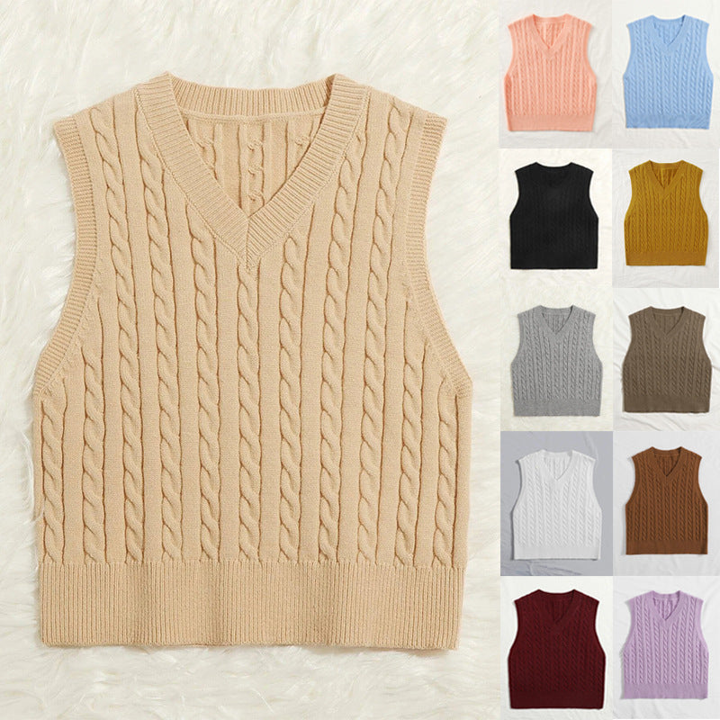 Damen Strickweste mit V-Ausschnitt und Zopfmuster R&B