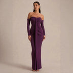 Damen trägerloses Abendkleid mit langen Ärmeln und raffinierten Rüschendetails EB