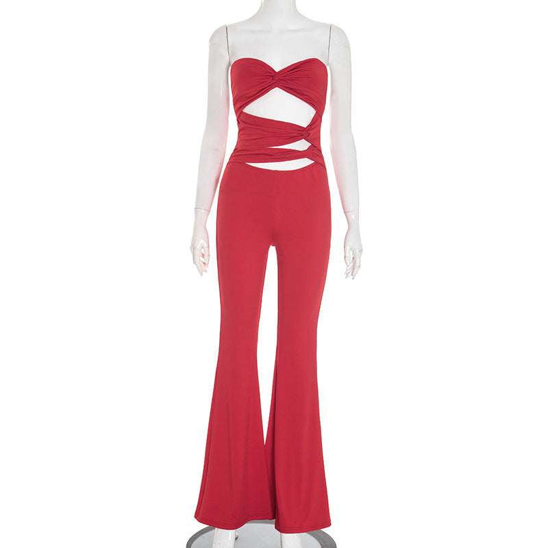 Damen Eleganter Cut-Out Jumpsuit mit fließendem Bein R&B